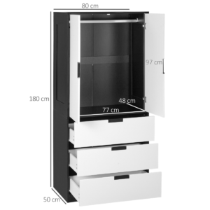 HOMCOM 2 Door Wardrobe Modern with 3 Drawers HOMCOM 2 Door Wardrobe Modern with 3 Drawers