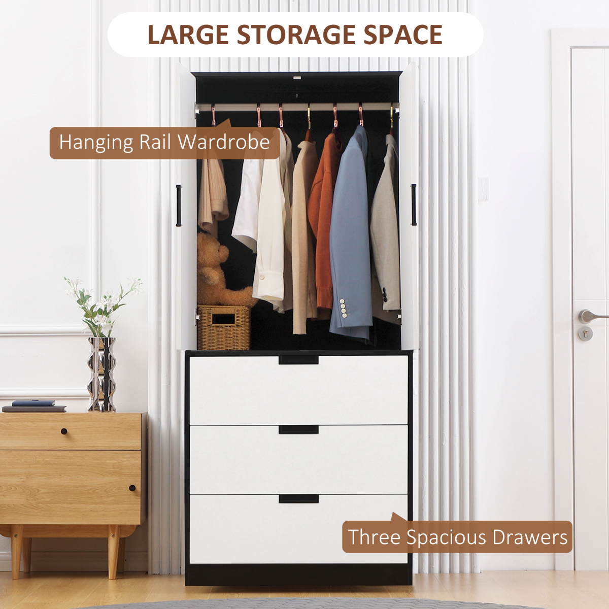 HOMCOM 2 Door Wardrobe Modern with 3 Drawers HOMCOM 2 Door Wardrobe Modern with 3 Drawers