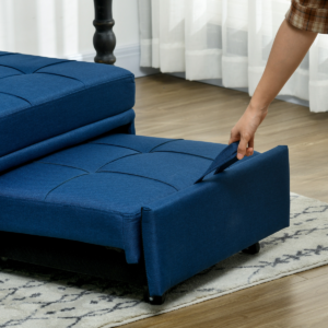 HOMCOM Folding Sofa Bed Adjustable Single Sleeper w/ Pillow Side Pocket, Blue