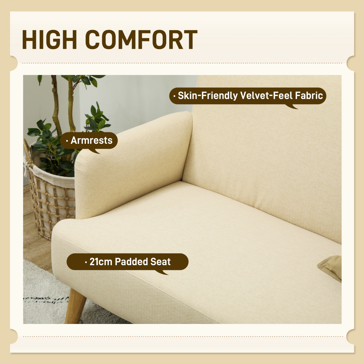 HOMCOM 2 Seater Sofa With Wood Legs HOMCOM 2 Seater Sofa With Wood Legs