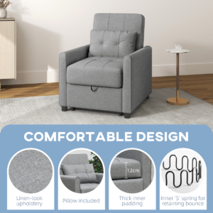 HOMCOM Pull Out Chair Bed With Pillow HOMCOM Pull Out Chair Bed With Pillow