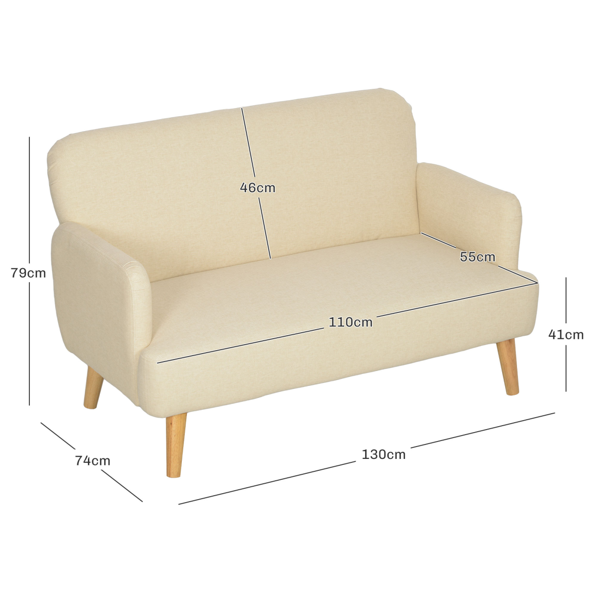HOMCOM 2 Seater Sofa With Wood Legs HOMCOM 2 Seater Sofa With Wood Legs