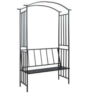 vidaXL Garden Arch with Bench Black Iron