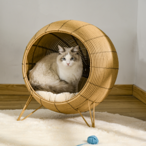 PawHut Wicker Cat Bed Elevated Rattan with Cushion