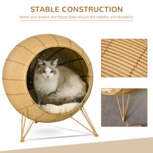 PawHut Wicker Cat Bed Elevated Rattan with Cushion