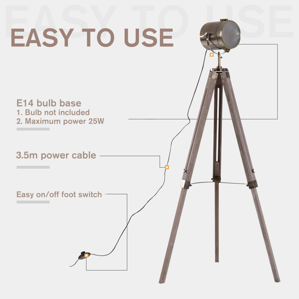 HOMCOM Tripod Floor Lamp 65L Wood/Bronze Colour HOMCOM Tripod Floor Lamp 65L Wood/Bronze Colour