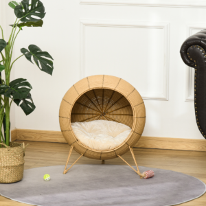 PawHut Wicker Cat Bed Elevated Rattan with Cushion